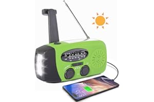 CONBLOM Solar Radio Portátil, 2000 mAh Radio de Emergencia para Acampar al Aire Libre Radio de Manivela Am/FM con Antorcha Función, Verde