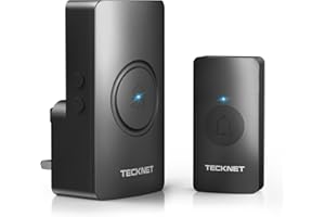 TECKNET Wireless Doorbell, Plug in Door Bells Cordless IP65 Waterproof Door Chime Battery Operated Button up to 400M Range, 60 Chimes, LED Light, 4.5 Year Battery Life (Black)