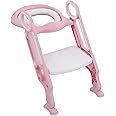 Baby Potty Training Toilet Seat with Non-Slip Step Stool Ladder for Kids Children Toddler Foldable Chair with Soft Cushion Sturdy and Non-Slip Wide Steps for Girls and Boys (Pink)