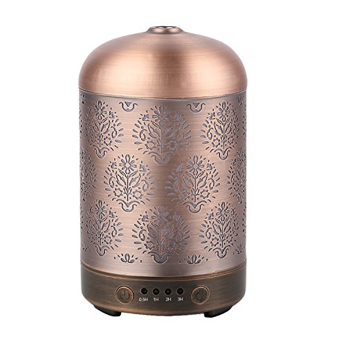 Aromatherapie COOSA 100ml Standard Ultrasonic aroma diffusor Essential Oil Diffuser Papier-geschnittene Fenstergrills Designed EU Plug Standard Cool Aroma Nebel Luftbefeuchter mit 7 bunten LED-Licht für Haus & Büro (Bronze) - 5