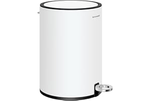 SONGMICS SONGMCIS Cubo de Basura para Cosméticos, 3 L, Cubo de Basura de Baño, con Tapa, Cierre Suave, con Pedal, Interior de Plástico Extraíble, para Baño, Oficina, Acero, Blanco Nube LTB11WT