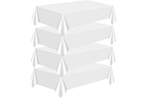 AGOBUHE 4 Pcs White Disposable Tablecloth Plastic - 137 x 274 cm Rectangular Waterproof Table Cover for Parties, Weddings, Father's Day and Holiday Home Table Decorations