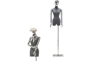 Jueraori Schaufensterpuppe Weiblich Körper mit Kopf, Schneiderpuppe mit Armen Kleiderpuppe Ausstellen für Vitrine, Mannequin Verstellbare Höhe 120-210cm für Nähen in Boutiquen