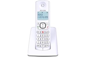 ALCATEL F530 - Téléphone Fixe Sans Fil DECT - Grand Écran Rétroéclairé - Mains Libres - Fonction Blocage Des Appels - 2 Touches De Mémoires Directes - Blanc/Gris