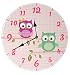 Produktbild Wanduhr aus Holz - " lustige Eulen " - 34 cm groß - sehr leise ! - Uhr - Analog - Kinderzimmer & Wohnzimmer - Eulenmotiv - für Jungen Mädchen Kinder - Eule - Blätter Holzuhr / für Kinderuhr