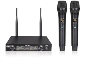 IZEN Wireless Microphones Dual Channel Metal Professional UHF Cordless Dynamic Mic Handheld Wireless Microphone System with Receiver for Home Karaoke Party Church DJ Wedding Singing Vlogging Laptop, 200ft