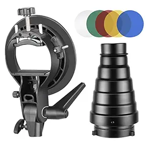 Neewer Photography S-Type Flash Bracket Holder and Conical Snoot Kit with Bowens Mount, Honeycomb Grid, 5 Pieces Color Gel Filters for Speedlite Flash Softbox Beauty Dish Reflector Umbrella