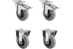 CASCOO SETTBFB100P4R2R0N Rollensatz 2 Lenkrollen mit Feststeller, 2 Bockrollen, Polypropylen, Vollgummi, Durchmesser 100 mm, Transportrollen, Rollenlager, Traglast 225 kg (4-er Pack)