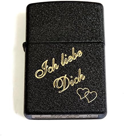 Zippo heavy duty, wind-proof petrol lighter Black Crackle with "I Love You" engraving (in German)