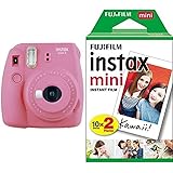 Fujifilm Instax Mini 9 Flamingo Fotocamera Istantanea, 62 x 46 mm, Rosa + Instax Mini Film Pellicola Istantanea per Fotocamer