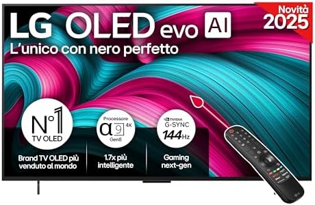 LG OLED evo AI C5 TV 42 pollici, Smart TV 4K, Processore α9 Gen8, webOS con AI, Dolby Vision e Atmos, Gaming con VRR e GSYNC 4K@144Hz, 4 HDMI 2.1, Alexa, OLED42C54LA 2025
