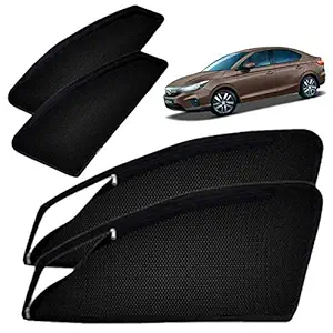 Autofact Magnetic Window Sunshades/Curtains for New Honda City 2020 [Set of 4pc - Front 2pc with Zipper ; Rear 2pc Without Zipper] (Black)