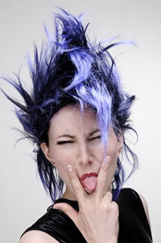 WIG ME UP ® – PW0078-1-P103PC10 Perücke Faschingsperücke Karneval Punk Glam Vamp Mohawk Iro Auftoupiert Schwarz Blau - 3