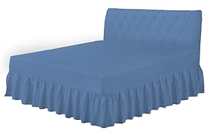 HOME ACE Mid Blue Easy Care Double Fitted Valance Sheet - Super Soft Cotton and Poly Cotton