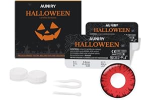 AUNIRY Lentilles Halloween Rouge : 1 Paire (2 Pcs) Annuelle & Sans Correction - Pince, Ventouse Et Étui Inclus - L'accessoire Indispensable Pour Votre Déguisement Vampire, Démon, Sorcière | AUNIRY