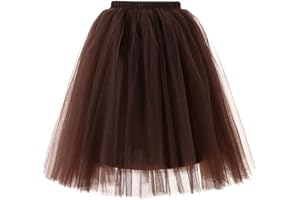 A Liittle Tree- 5 Layer Long Ladies Girls Women Ballet Fancy Tutu Skirts Underskirts Petticoat (Brown)