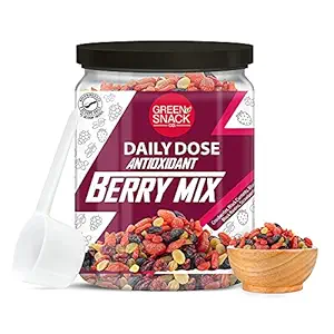 The Green Snack Co. Daily Dose Berry Mix 300g | Dried Mixed Berries | Anti-oxidant Berry Mix | Blueberries, Cranberries, Strawberries, Black Raisins, Yellow Raisins, Black Currants, Goji Berries