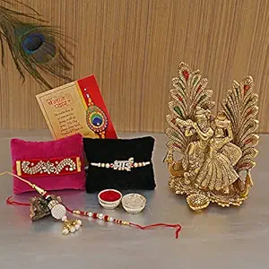 Collectible India Rakhi Gift For Brother And Bhabhi Rakshabandhan Gift Hampers Rakhi Bhai Sister Kids Combo - Gold Plated Radha Krishna Idol Murti Statue - Dora Rakhi, Velvet Rakhi, Lumba Rakhi, Greeting Card