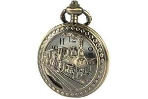 ÖSSZEFUT Pocket Watch for Men 3D Steam Train Design Half Hunter Bronze Pocket Watches with Chain Quartz Movement for Men Women