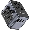 IQ TOUCH 6-in-1 International Travel Adapter, 30W GaN Multi Socket, 3-Ports USB-C, 2-Ports USB-A, Travel & Wall Plug, US/AU/UK/EU plug compatibility, LED Indicator, Black