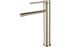 PHASAT Robinet de Lavabo Haut Doré, Mitigeur Vasque à Poser, Robinetterie en Acier inoxydable Eau Chaude et Froide Disponible PTMP14G