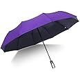AINAAN Folding Umbrella Windproof Travel Reinforced Canopy Ergonomic Handle Auto Open/Close,Dual Layers, Less UV Rays, 2019, Purple