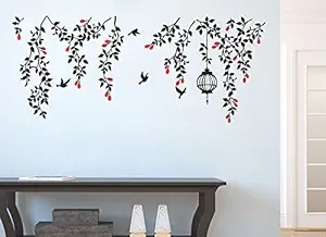 DreamKraft Hanging Black Flower Vines Wall Sticker Decal for Living and Kids Room Decor(PVC Vinyl,117CM X 50CM)