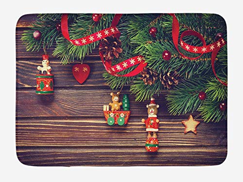 gthytjhv Doormat Rustic Wooden Backdrop December Old Christmas Noel Time Theme Ribbon Print 23.6 X 15.7 Inch Flannel Microfiber Indoor Outdoor Carpet Bath Mat