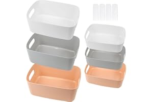 YAOYIN Boite de Rangement Cuisine, 6 Pièces Panier de Rangement Plastique avec Poignées, Petit Boîte de Rangement pour Chambre, Salle de Bain, Cuisine, Cosmétiques, Tiroir, étagères (25 * 18 * 10cm)