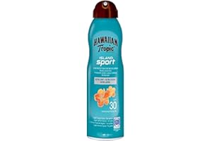 Hawaiian Tropic Island Sport - Bruma Solar Deportiva en Spray de Vaporización Continua, Textura Ultraligera para el Deporte, Protección Media, SPF 30, 220 ml