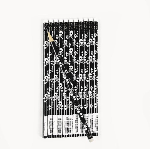 12 x Piraten Bleistift mit Totenkopf und Knochen