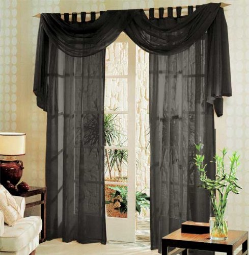 Voile komplett GARDINEN SET 3tlg., Schwarz, 60999