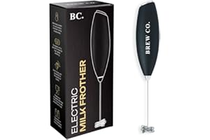Brew Co. Handheld Milk Frother - Stainless Steel Electric Whisk - Portable Battery-Operated Coffee Frother for Lattes, Matcha, Protein Shakes - Ergonomic, Compact, Easy to Clean (Battery Not Included)