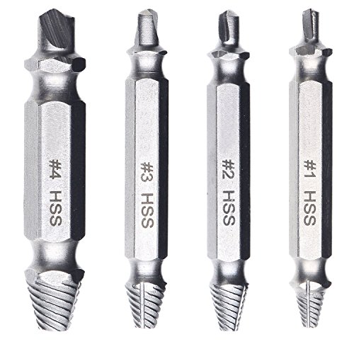 Boonor 4-teilig Schraubenausdreher-Set HSS Bohrwerkzeuge Schraubenlöser Werkzeug Bit-Set 4341#,zum Entfernen beschädigter Schrauben