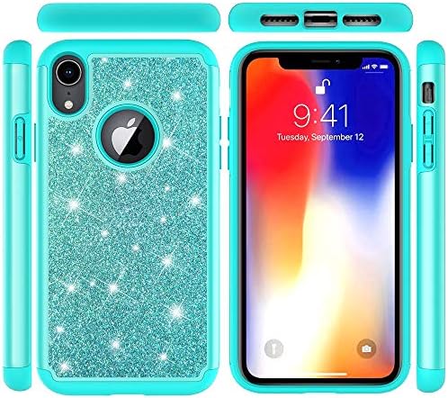 Huphant iPhone XR 6.1 Glitter Case Hard PC Back Cover Glitter Sparkles Soft Silicone Bumper Case Bling Girls Anti-scratch TPU Dual Layer Shockproof Protective Phone Cases For iPhone XR 6.1 Green