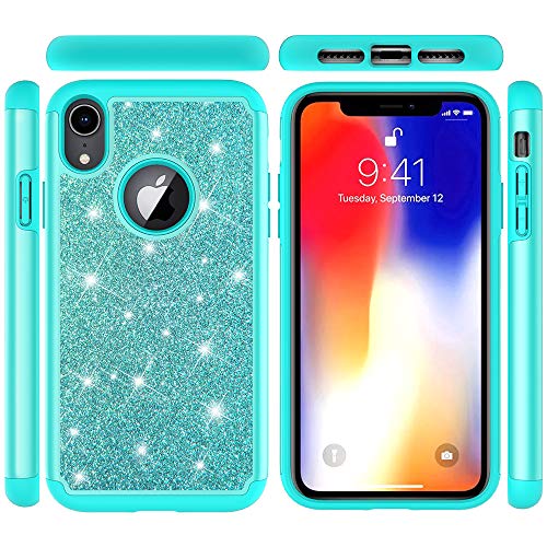 Huphant iPhone XR 6.1 Glitter Case Hard PC Back Cover Glitter Sparkles Soft Silicone Bumper Case Bling Girls Anti-scratch TPU Dual Layer Shockproof Protective Phone Cases For iPhone XR 6.1 Green