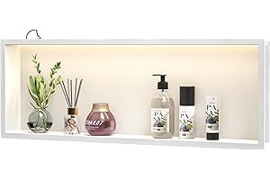 Bernkot Nicho de ducha de acero inoxidable 900 mm x 300 mm con luz LED resistente al agua No necesita azulejos nicho de pared para almacenamiento de baño sobre montaje montaje blanco