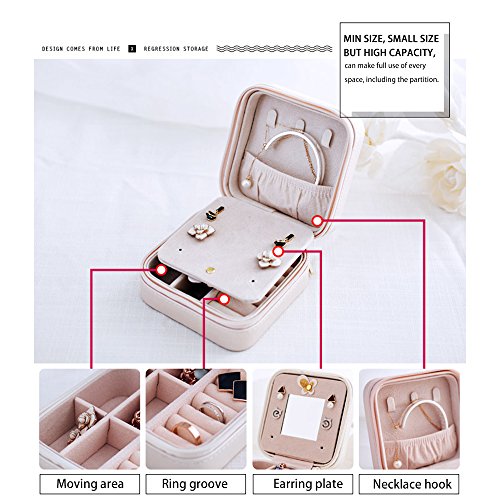 Anself Tragbar Schmuckkoffer Mini Schmuckkasten Schmuckbox mit Spiegel Modelle Optional - 3