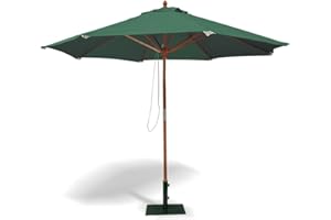 Jati Umbra 3m Wooden Garden Parasol with Cover (Green) - Octagonal | Double-Pulley | 2-Part Pole