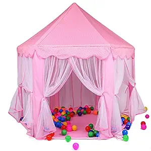 Webby Kids Indoor and Outdoor Jumbo Castle Play Tent House with 10 Balls, (Pink)