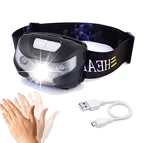 LIVEHITOP LED Stirnlampe USB Wiederaufladbar, IR Sensor Induktion Super Licht 3W Cree LED Scheinwerfer, Leicht Wasserdicht Scheinwerfer für Radsport, Läufer, Camping, Wandern, Angeln, Lesen (Schwarz / Silber)