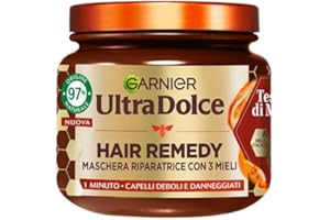 Garnier Ultra Dolce Tesori di Miele, Maschera Riparatrice Per Capelli Danneggiati, 97% Origine Naturale, 1 Minuto di Posa, Senza siliconi, Hair Remedy, 340 ml