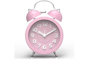 PILIFE Wecker Analog, Laut für Tiefschläfer, Wecker Ohne Ticken, Wecker Kinder Jungen, Reisewecker Klein, Wecker Batteriebetrieben, Retro Wecker mit Licht (Rosa)