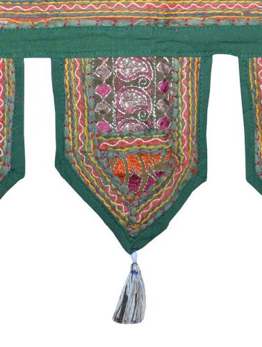 Ethnische indische Heimdekoration Patchwork & Stickerei Wandteppich, 99,1 x 33 cm Grün - 3