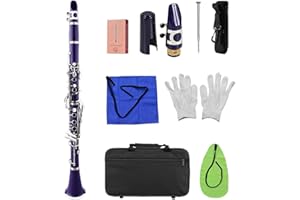 SLADE B-Klarinette, Sopran-Holzblasinstrument, 17 Tasten, flach, inklusive Korkfett, Reinigungstuch und Handschuhe, 10 Blättchen, Schraubendreher violett