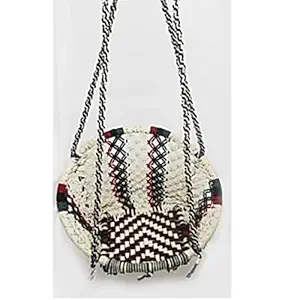 Pantheer Marrketing Cotton Swing Hand Crafted Chair Hammock Jhula with Hanging Accessories (147 cm X 57 cm X 43cm, 100 kg Capacity , White & Brown (Multicolor)