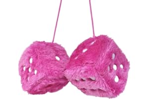 JIEOU 2PCS Car Mirror Hanging Plush Dice, 7.5 * 7.5CM Fluffy Dice Hanging for Car Interior Decoration, Car Accessories Rear View Mirror Hangers (Pink and Red)