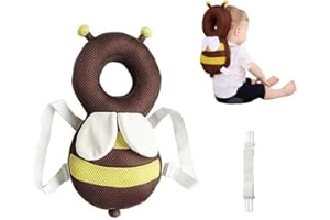 XIZHI Cojín de protección para la cabeza del niño, almohadilla de seguridad ajustable para bebés, cabeza de protección de caminante, lindo oso de abeja (marrón transpirable)
