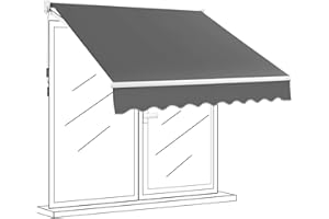 GOPLUS Toldo Retráctil Manual, Toldo Plegable Impermeable y de Protección Solar, con Manivela, Ángulo Ajustable 40-100° y Brazo Articulado, para Ventana Puerta Balcón Jardín Tienda (245x200CM, Gris)