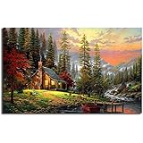 HNTHBZ Modern Canvas Painting Thomas Kincade Bob Ross Landscapes Art Poster Wall Picture Print Home Bedroom Decoration Oil Pa